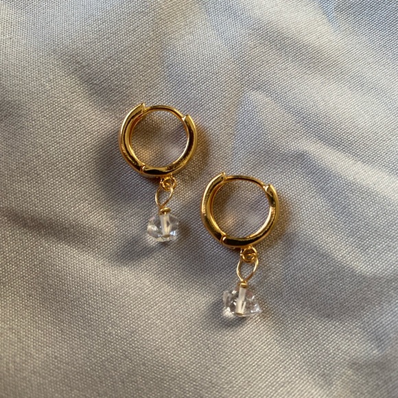 18k Gold Filled Herkimer Diamond Huggies - Picture 5 of 10